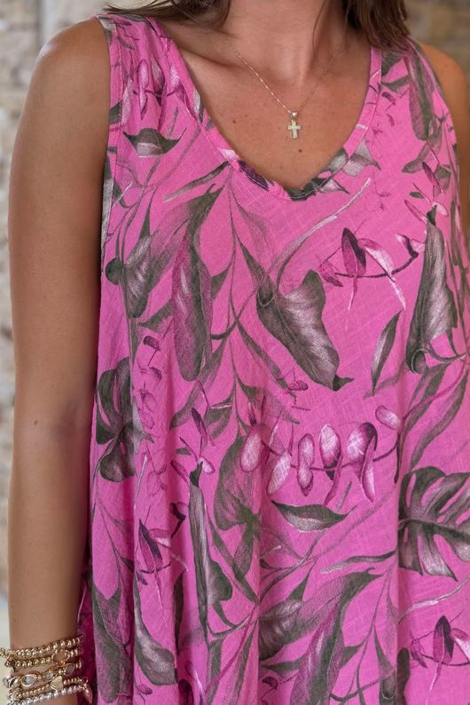 Made in Italy Tiki Pure Cotton Midi Dress Flamingo /2 =